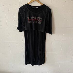 Love Moschino Y2K | Black LOVE Logo Mesh Club T-Shirt Dress | Size 6